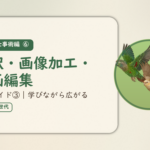 実践・仕事術編⑥のアイキャッチ。在宅ワーク職種ガイド③、翻訳・画像加工・動画編集、学びながら広がる仕事。オカメインコとウロコインコの小鳥さんたちが同じ方向へ飛ぶ姿のイラスト入り。