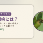 ライフデザイン編①のアイキャッチ。夫源病とは、なりやすい人・妻の特徴と、かかったときの動き方。ウロコインコとオカメインコの小鳥さんたちが向かい合って描かれたイラスト入り。